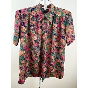 Vintage Jeffrey Barr Hawaii Women's P Shirt Top Asian Inspired Shiny Floral